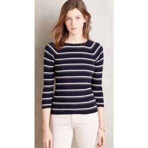 moth anthropologie striped knit sweater navy cotton blend